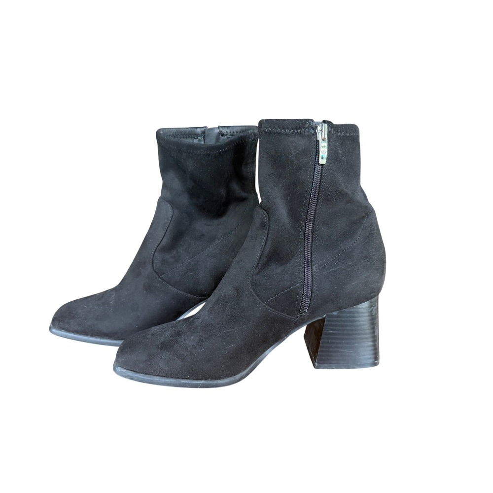 Marc Fisher Rivers Black Suede Square Toe Block Heel Ankle Sock Boots 7.5M